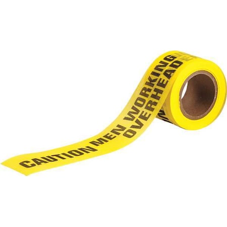 N/A Barricade Tape, Caution Men Working Overhead, Yellow, 3 in Wide x 150 ft Length, Wood Fiber