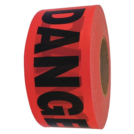 N/A Barricade Tape, Danger, Red, 3 in Wide x 1, 000 ft Length, Polyethylene, 3 mil
