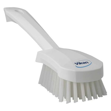 VIKAN 3 in W Scrub Brush, Stiff, 5 57/64 in L Handle, 4 1/2 in L Brush, White, Plastic, 10 in L Overall