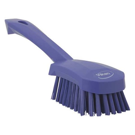 VIKAN 3 in W Scrub Brush, Stiff, 5 57/64 in L Handle, 4 1/2 in L Brush, Purple, Plastic, 10 in L Overall