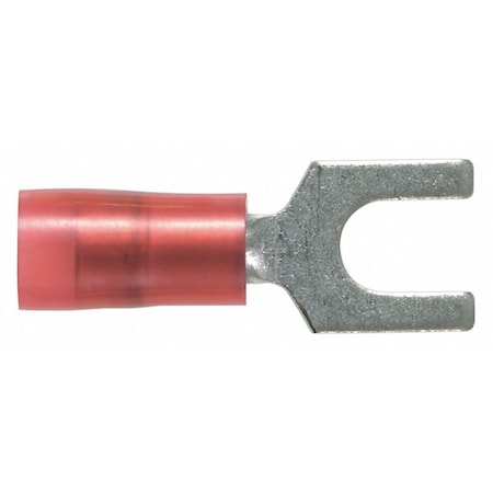PANDUIT Fork Terminal, #6 Stud Size, 18 AWG, 600 V, Nylon Insulated, Red, Crimp Termination Only, 100 PK