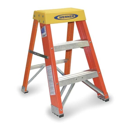 WERNER 2-Step Fiberglass Step Stool with 300 lb. Load Capacity in Blue/Silver/Yellow