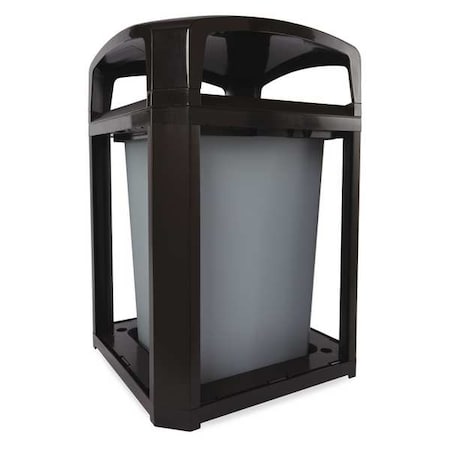 RUBBERMAID COMMERCIAL Landmark Series(R) 35 gal Square Outdoor Can, Black, None, Plastic, 26 in