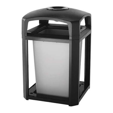 RUBBERMAID COMMERCIAL Landmark Series(R) 35 gal Square Outdoor Can, Black, None, Plastic, 26 in