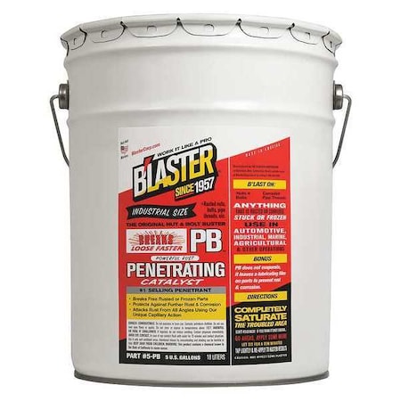 BLASTER Penetrating Lubricant, 5 gal, Pail, Mineral Oil Base, 120 Degrees F Max Op Temp, Not Rated, Amber