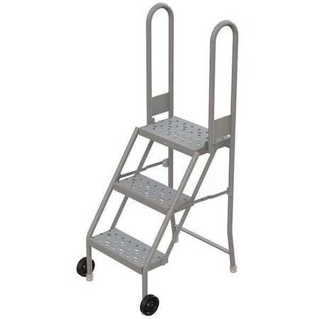 TRI-ARC 54 in H Steel Tilt and Roll Ladder, 3 Steps, 300 lb Load Capacity