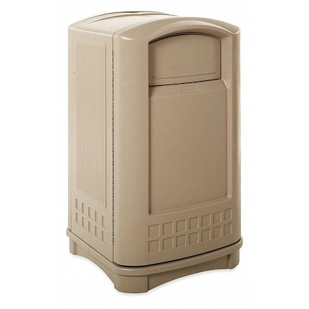 RUBBERMAID COMMERCIAL Plaza 50 gal Square Outdoor Can, Beige, None, Plastic, 25 1/4 in