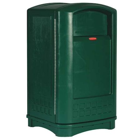 RUBBERMAID COMMERCIAL Plaza 50 gal Square Outdoor Can, Dark Green, None, Plastic, 25 1/4 in