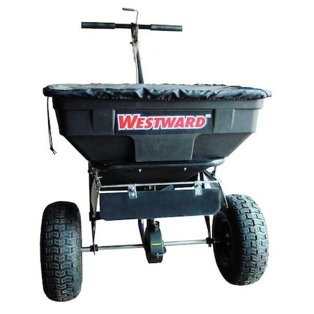 WESTWARD 125 lbs Cap Broadcast Spreader For Ice Melt, Fertilizer& Grass Seed, 12 ft Spread, Fixed T Handle