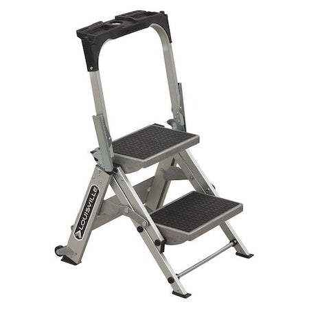 LOUISVILLE Step Stool, 2 Steps, 300 lb Load Capacity, 33 in Overall Height, Aluminum, Silver