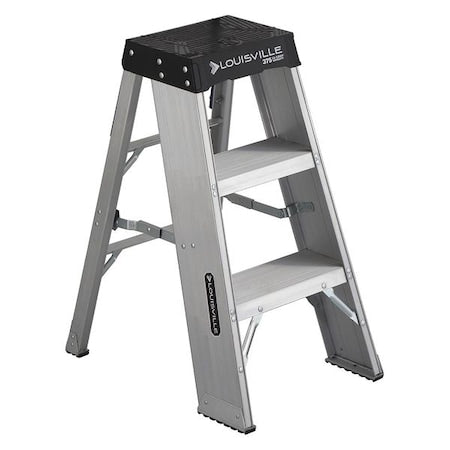 LOUISVILLE Step Stand, 3 Steps, 375 lb Load Capacity, 36 in Overall Height, Aluminum, Silver