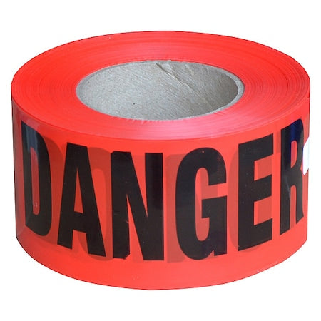 N/A Barricade Tape, Danger, Red, 3 in Wide x 1000 ft Long, Polyethylene, 2 mil Thick