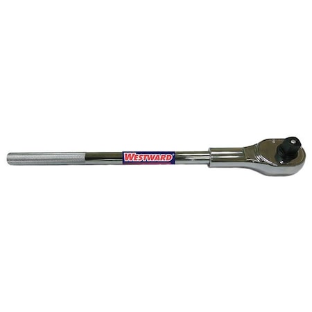 WESTWARD 3/4" Drive 24 Geared Teeth Pear Head Style Hand Ratchet, 19-11/16" L, Chrome Finish