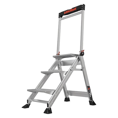 LITTLE GIANT LADDERS Folding Step, 3 Steps, 375 lb Load Capacity, 36 in Overall Height, Aluminum, Silver