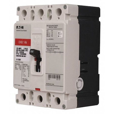 EATON Molded Case Circuit Breaker, EHD Series, 40A, 3 Pole, 480V AC, 18kA at 240V AC