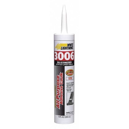 WHITE LIGHTNING Hybrid Caulk, 10 oz, Cartridge, White, Hybrid Base