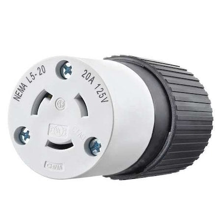 BRYANT Locking Connector, L5-20R, 20 A, 125V AC, Single Phase, 2 Pole, Screw Terminals, Black, White