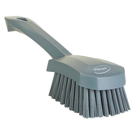 VIKAN 3 in W Scrub Brush, Stiff, 5 57/64 in L Handle, 4 1/2 in L Brush, Gray, Plastic, 10 in L Overall