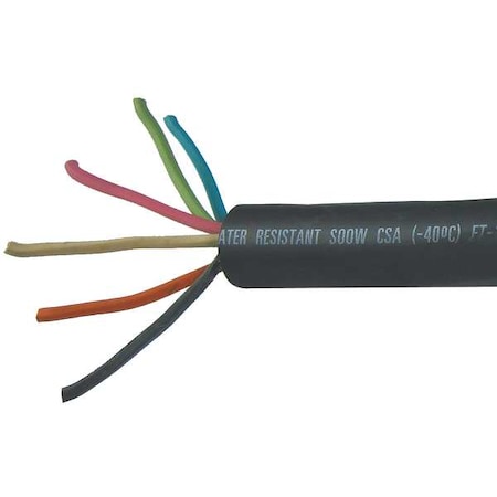 CAROL Portable Cord, SOOW, 12 AWG, 6 C, Black, Rubber, Stranded, 600V, Indoor/Outdoor, 50 ft