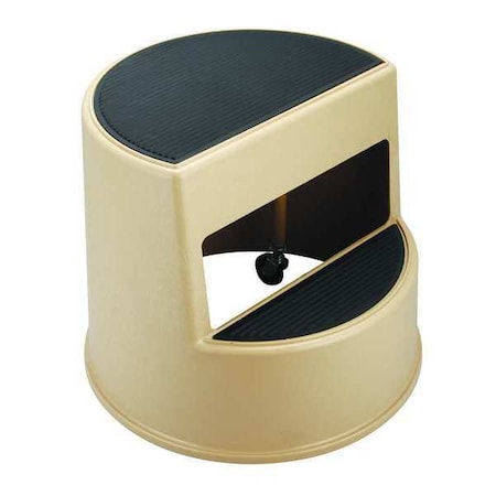 N/A Round Office Stool, 2 Steps, 350 lb Load Capacity, 13 1/2 in Overall Height, Plastic, Beige