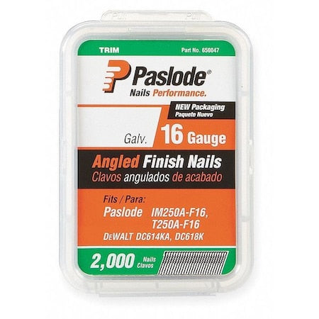 PASLODE Collated Finishing Nail, 1-1/2 in L, 16 ga, Zinc Galvanized, T-Head Head, 20 Degrees, 2000 PK