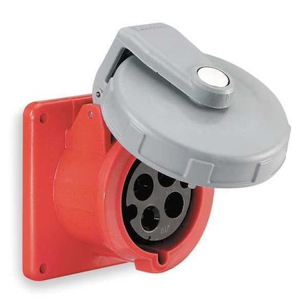 HUBBELL WIRING DEVICE-KELLEMS Watertight Pin & Sleeve Receptacle, 100 A, 480V AC, Three Phase, 4 Pole, IEC Grounding, Red, NEMA 4X