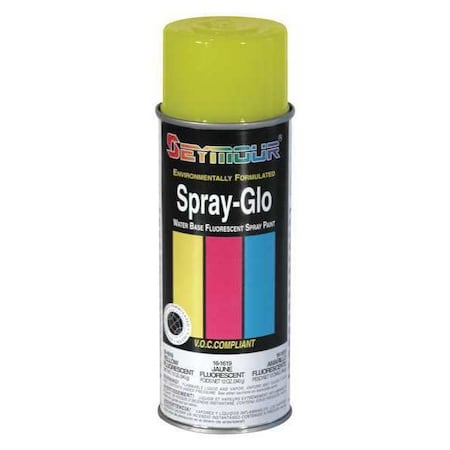 SEYMOUR OF SYCAMORE Spray-Glo Paint, Flour Yellow, 12oz., Fluorescent Yellow, Flat, Solvent, 12 oz
