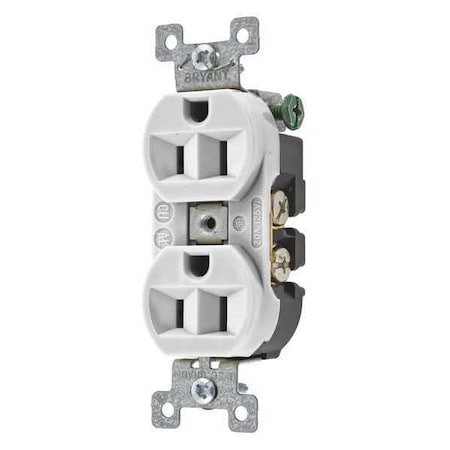 BRYANT Straight Blade Receptacle, 5-15R, 15 A, 125V AC, 2 Pole, 3 Wire, Flush Mount, Grounded