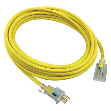 N/A SJTW Outdoor Extension Cord, 12 AWG 1 Outlet, 5-15R, Yellow, PVC, 5-15P, 25ft