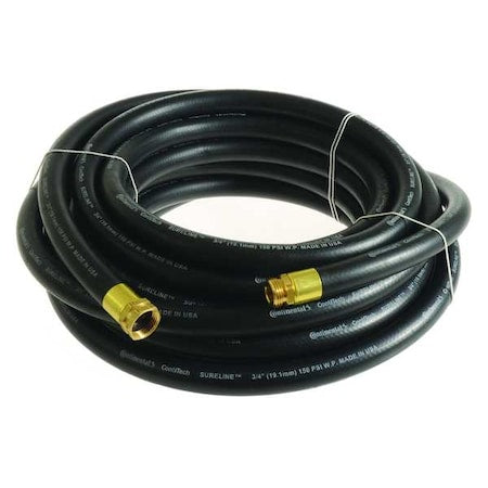 CONTINENTAL 3/4 in ID x 75 ft L Garden Hose, EPDM Tube, Black, Brass x Brass Fitting