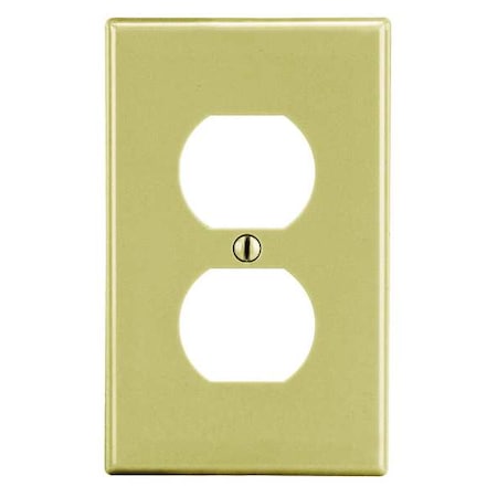 HUBBELL WIRING DEVICE-KELLEMS Duplex Receptacle Wall Plate, Number of Gangs: 1 Plastic, Satin Finish, Ivory