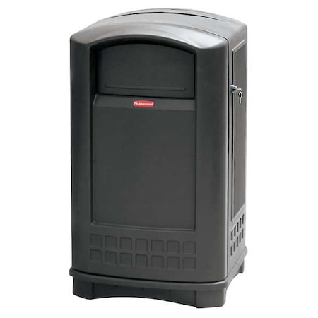 RUBBERMAID COMMERCIAL Plaza 50 gal Square Outdoor Can, Black, None, Plastic, 25 1/4 in