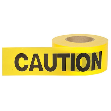 N/A Barricade Tape, Caution, Yellow, 3 in Wide x 1, 000 ft Length, Polyethylene, 2 mil