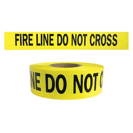 N/A Barricade Tape, Fire Line Do Not Cross, Yellow, 3 in Wide x 1, 000 ft Length, Polyethylene, 4 mil