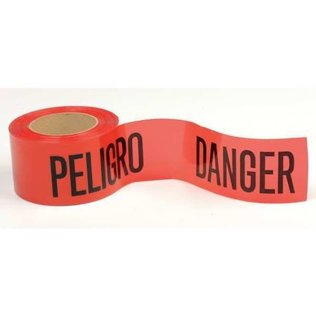 N/A Barricade Tape, Danger Peligro Danger, Red, 3 in Wide x 300 ft Length, Polyethylene, 4 mil