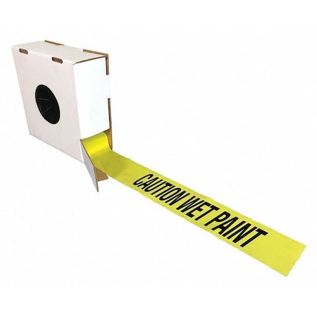 N/A Barricade Tape with Reel, Caution Wet Paint, Yellow, 3 in Wide x 1, 000 ft Length, Polyethylene