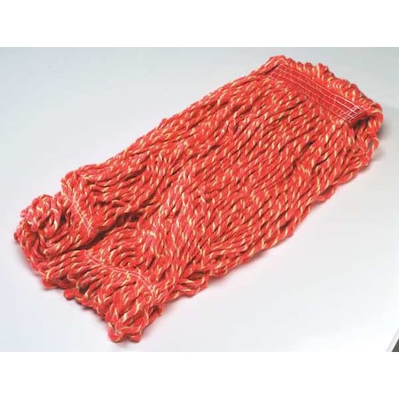 RUBBERMAID COMMERCIAL 1 in String Wet Mop, 18 oz Dry Wt, Slide On Connection, Looped-End, Red, Cotton/Synthetic
