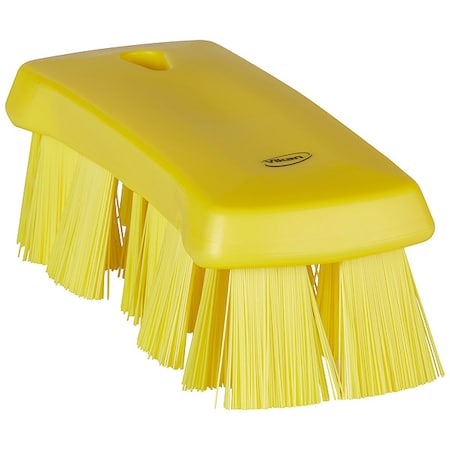 REMCO 2 5/8 in W Scrub Brush, Stiff, 6 7/8 in L Handle, 6 7/8 in L Brush, Yellow, Polypropylene