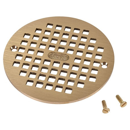 OATEY Floor Drain Grate, Round, Brass, 5-1/4 in Dia, 1/4 in Thick, Flanged, Screws Included