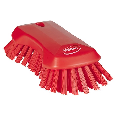 REMCO Scrub Brush, Stiff, 7 1/2 in L Handle, 9 1/8 in L Brush, Red, Polypropylene, 9 1/8 in L Overall
