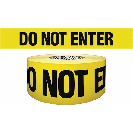 N/A Barricade Tape, Do Not Enter, Yellow, 3 in Wide x 1,000 ft Length, Polyethylene, 4 mil