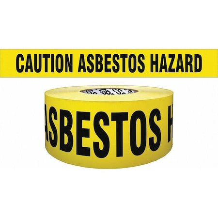 N/A Barricade Tape, Caution Asbestos Hazard, Yellow, 3 in Wide x 1, 000 ft Length, Polyethylene, 4 mil