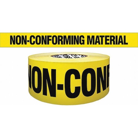 N/A Barricade Tape, Non-Conforming Material, Yellow, 3 in Wide x 1, 000 ft Length, Polyethylene, 4 mil