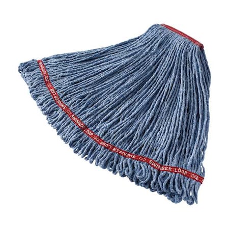 RUBBERMAID COMMERCIAL 1 in String Wet Mop, 28 oz Dry Wt, Slide On Connection, Looped-End, Blue, Cotton/Synthetic