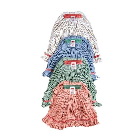RUBBERMAID COMMERCIAL 1 in String Wet Mop, 16 oz Dry Wt, Slide On Connection, Looped-End, Red, Cotton/Synthetic