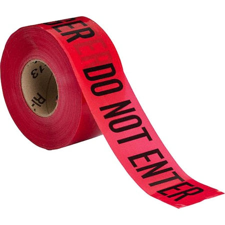 N/A Barricade Tape, Danger Do Not Enter, Red, 3 in Wide x 1, 000 ft Length, Polyethylene, 3 mil
