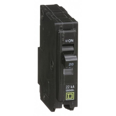 SQUARE D Miniature Circuit Breaker, QO Series, 20A, 1 Pole, 120/240V AC, 22kA at 120/240V AC