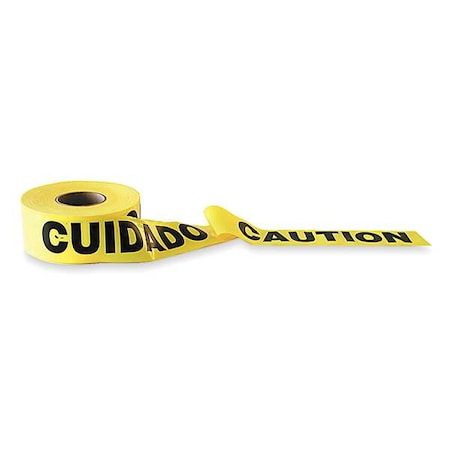 N/A Barricade Tape, Caution/Cuidado, 3 in Wide x 1000 ft Long, Polyethylene, 1.6 mil Thickness