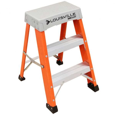 LOUISVILLE 2 Steps, Fiberglass Step Stool, 300 lb. Load Capacity, Orange/Silver