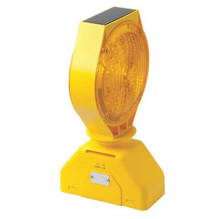 N/A Solar Barricade Light, Amber, 7 in Lens Dia., 12" Height, Polycarbonate Lens, Solar, LED, 60 FPM
